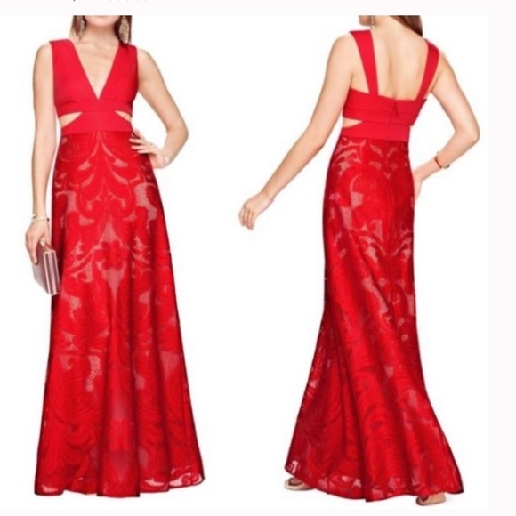 BCBGMaxAzria Dresses & Skirts - BCBGMAXAZRIA Marilyne Cut-Out Maxi Dress Gown Red Size 10 Lace